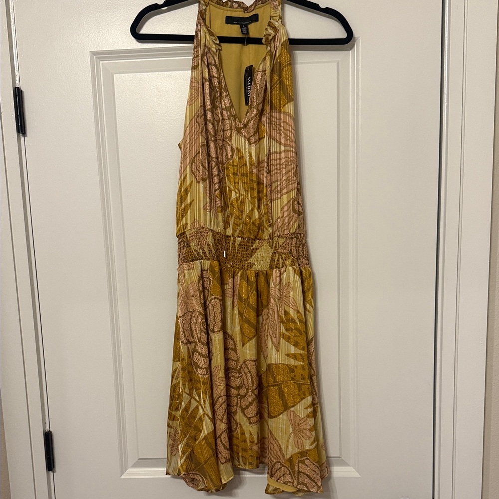 White House Black Market Yellow and Brown Halter Dress